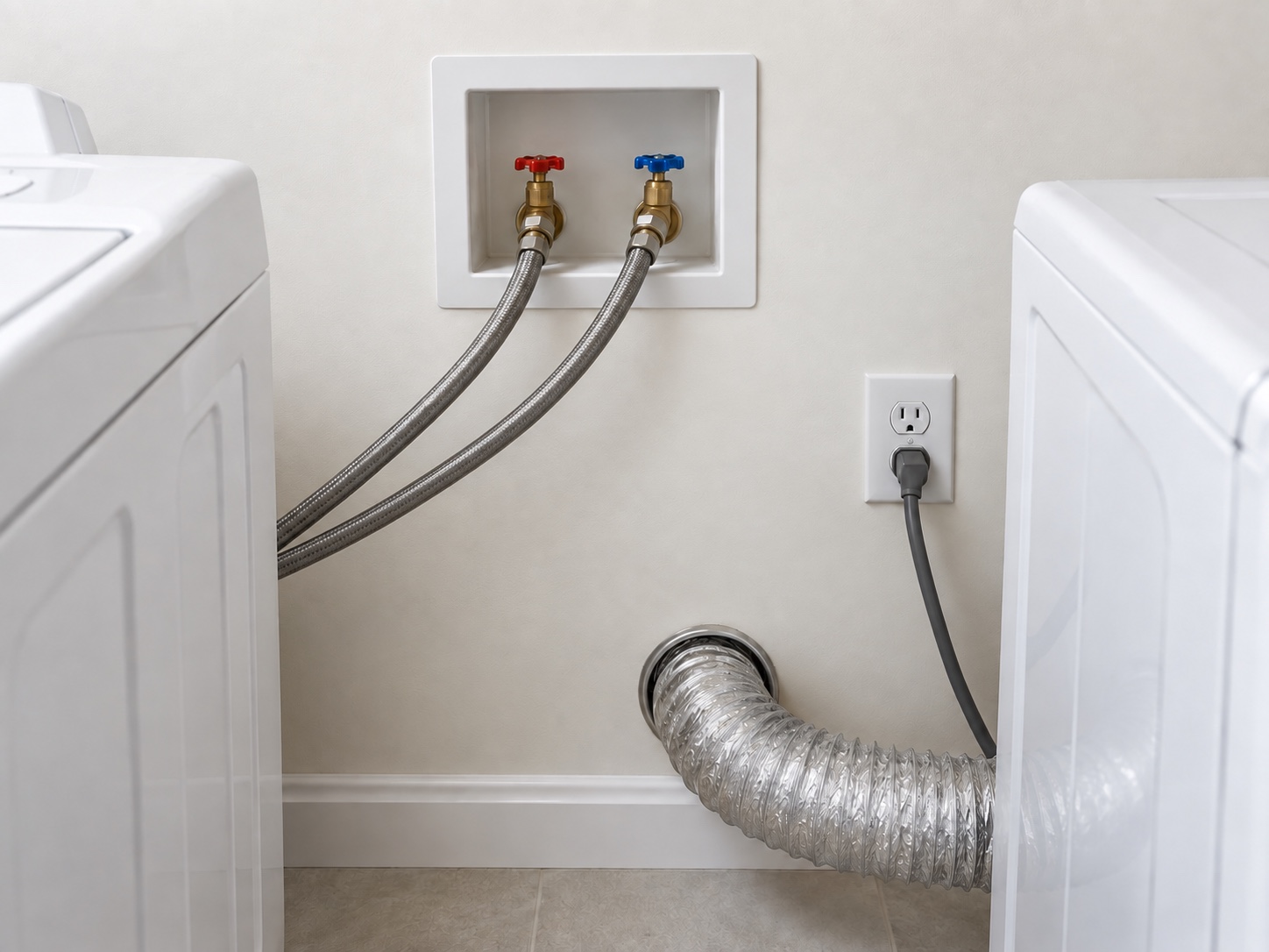 Washing machine water, drain, and electrical connections prepared for a move