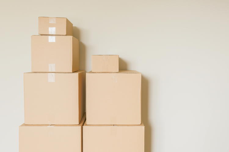 Sealed moving boxes prepared for transport