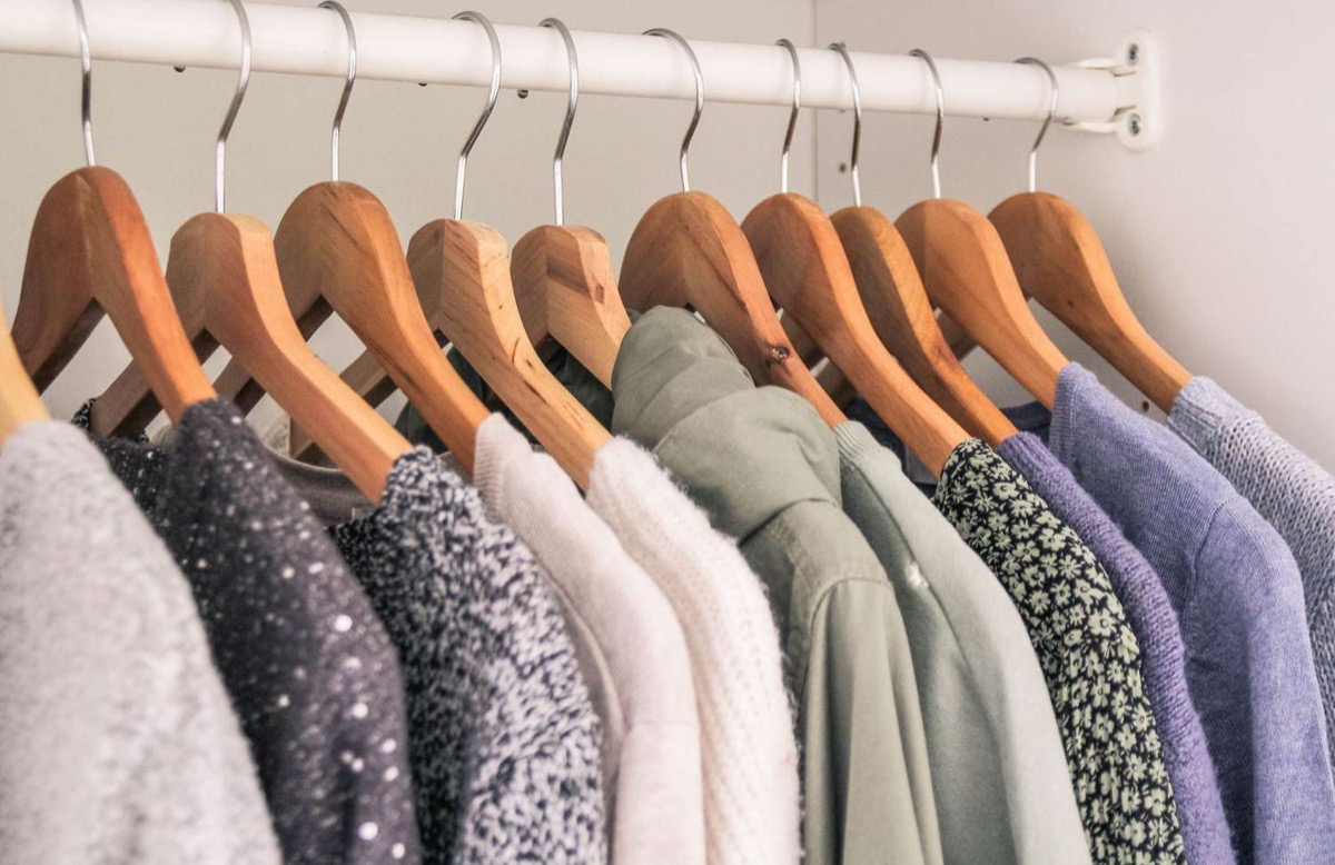 Hanging clothes prepared for packing in wardrobe boxes